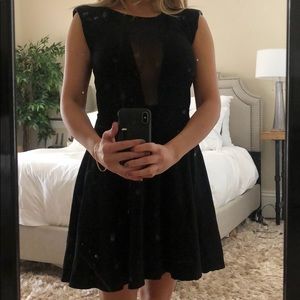 Bebe dress - black fit and flare with sheer panels